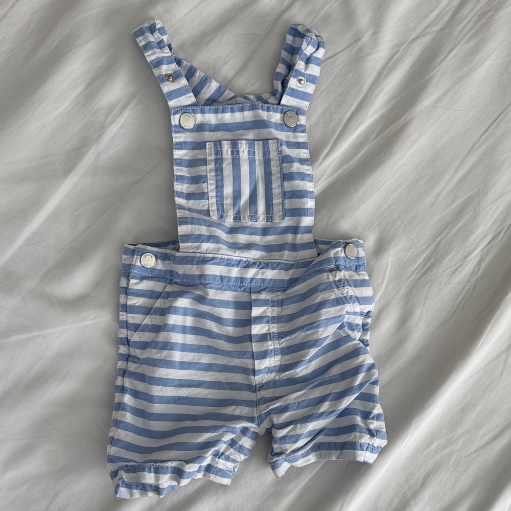 Jacadi Light Blue and White Striped Overalls